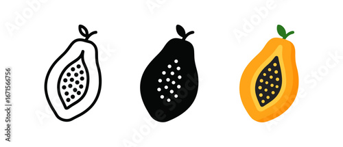 Papaya trio in outline, silhouette, and colorful styles