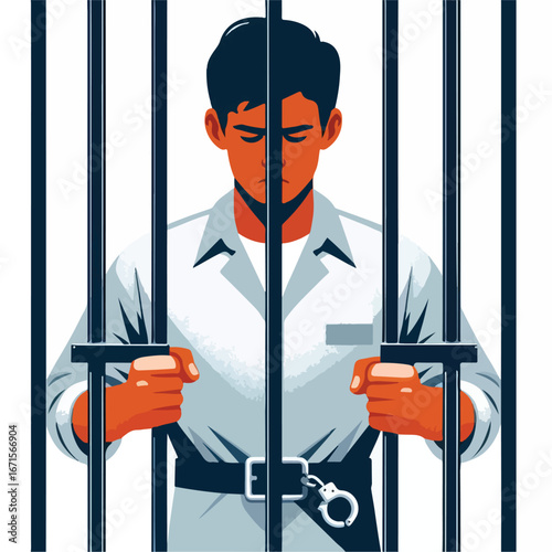 Vector image of a male prisoner being jailed