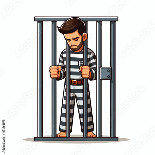 Vector image of a male prisoner being jailed