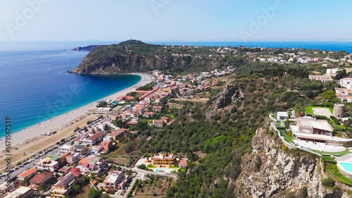 Aerial Drone High Pass Over Coast And Beach, Milazzo, Sicily, Italy.