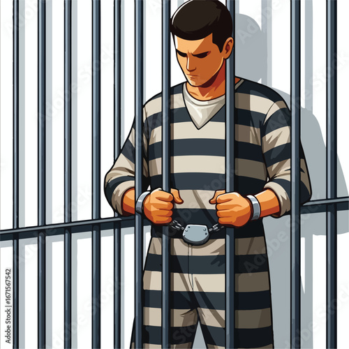 Vector image of a male prisoner being jailed