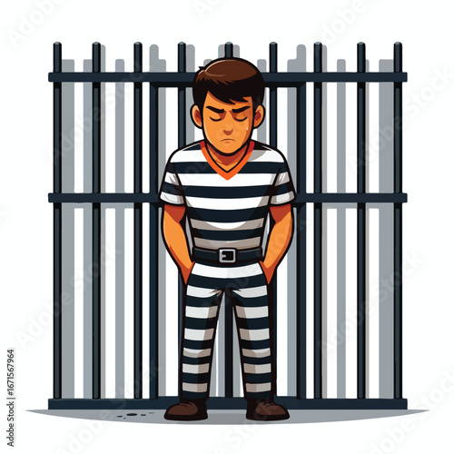 Vector image of a male prisoner being jailed