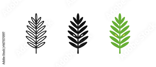 Minimalistic leaf designs: outline, solid, and colorful variations