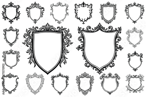 Collection of ornate shield frames with floral elements