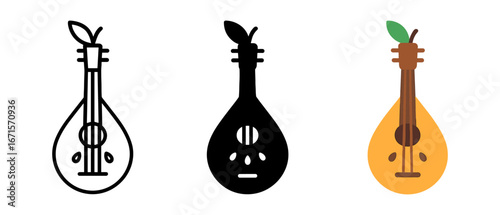 Triple guitar concept art featuring linear, silhouette, and flat designs with leaf accents
