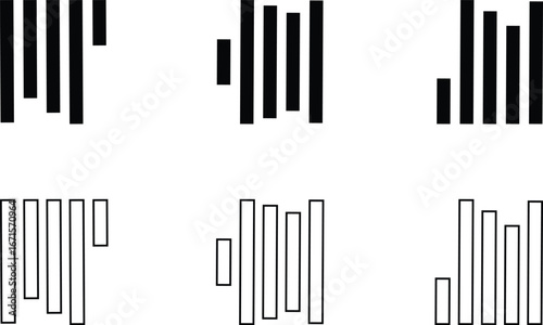 Align line icon set with vertical alignment, bar and equalizer style symbols. Collection of solid and outline vector icons for UI, UX, apps, charts, graphs, typography, design and document layout