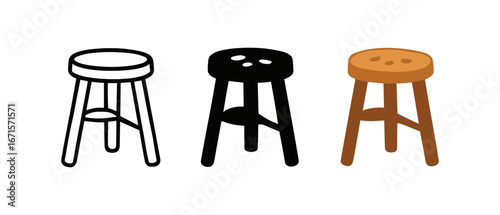 Trio of round stools in minimalistic, silhouette, and flat styles