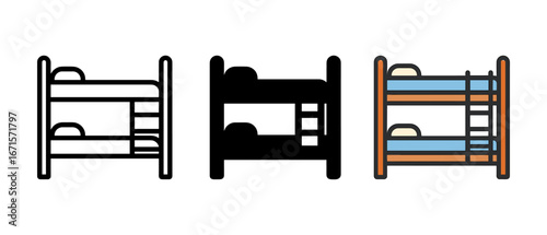 Triple bunk bed icons: outline, solid, and colorful designs for bedrooms