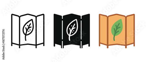 Leaf icon on privacy screen in linear, silhouette and colored styles