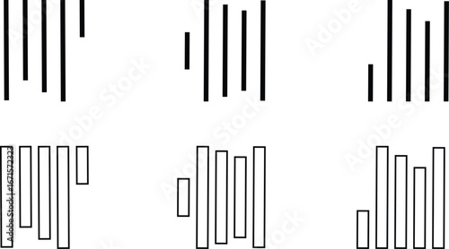 Align line icon set with vertical alignment, bar and equalizer style symbols. Collection of solid and outline vector icons for UI, UX, apps, charts, graphs, typography, design and document layout