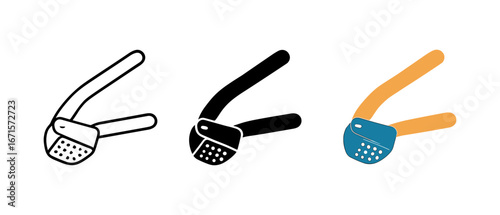 Garlic press in three styles: outline, solid, and colorful variants