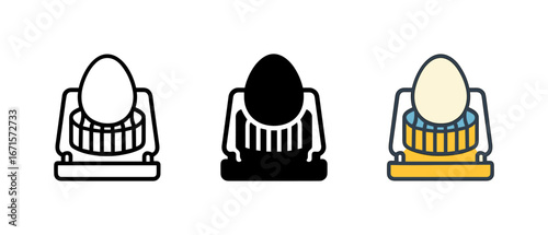 Egg slicer icons set: outline, glyph, and color variations