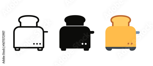 Minimalist toaster icons in monochrome and colorful styles
