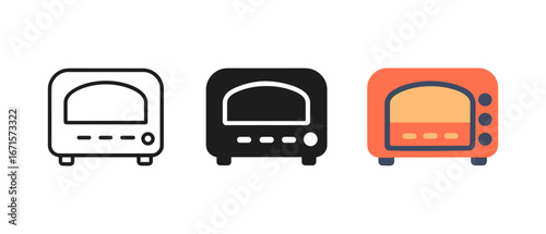 Toaster oven icons: linear, solid, and colorful variations for kitchen designs