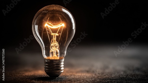Conceptual image of lightbulb glowing over dark background symbolizing idea and innovation