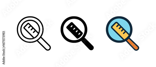 Magnifying glass and ruler icons in three styles: outline, glyph, colorful