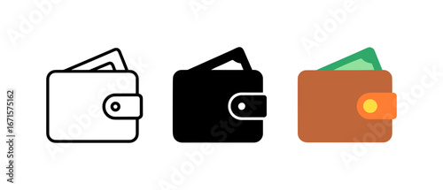 Minimalist wallet icons: outline, solid, and colorful designs for financial themes