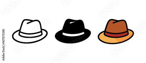 Stylish fedora hat designs in minimalist flat style