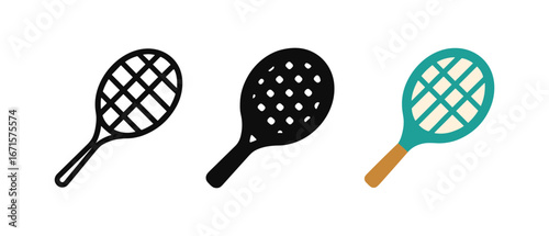 Tennis rackets in outline, solid, and colored styles