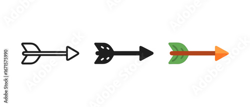 Arrow evolution: outline, solid, and colorful designs on white background
