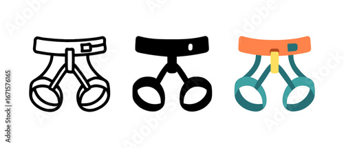 Climbing harnesses in minimalistic, silhouette, and colorful designs on white background