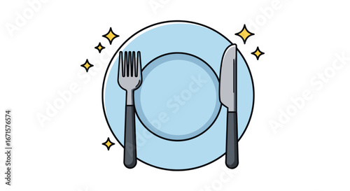 Fork Knife on Plate Illustration.
