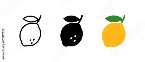 Minimalist lemon icons: outline, silhouette, and colorful designs