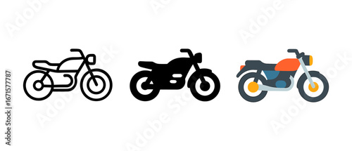 Motorcycle designs: outline, silhouette, and colorful styles
