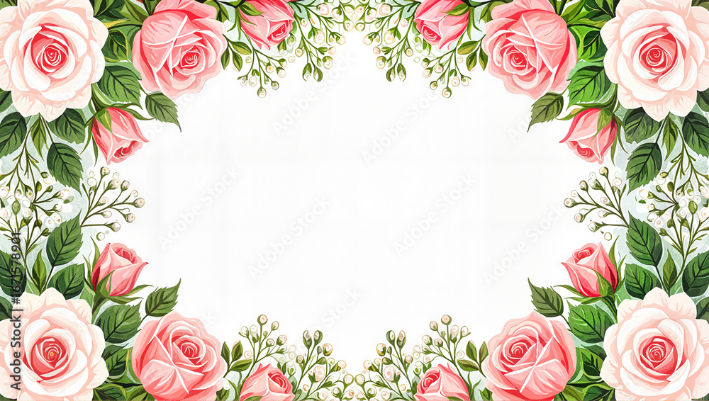 Floral frame with pink roses border design