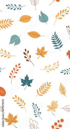 A vibrant autumn collection of scattered leafy motifs