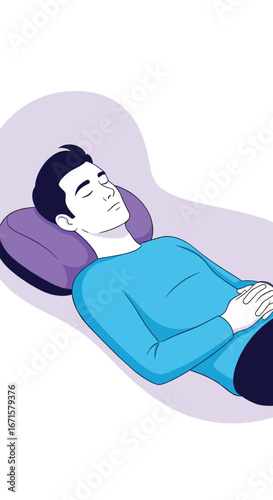 A man resting comfortably on a pillow enjoying a peaceful nap