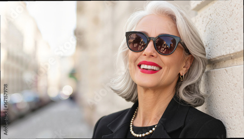 Wallpaper Mural Elderly woman with pearl necklace and sunglasses Torontodigital.ca