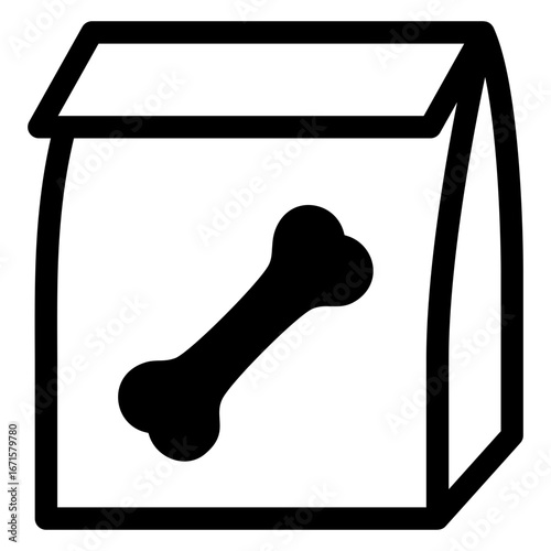 Logo comida para mascotas. Icono bolsa de papel con silueta de hueso 