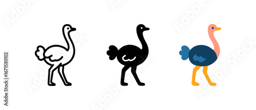 Minimalist ostrich silhouettes and colorful design trio for contemporary art