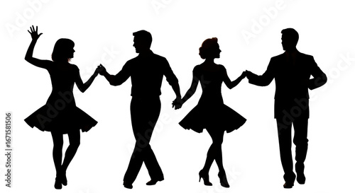 Isolated Silhouetted Dancing Couples