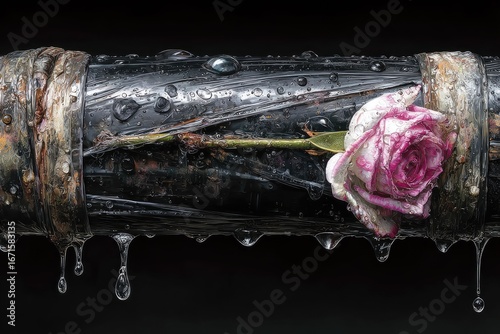 Rose on a dripping pipe