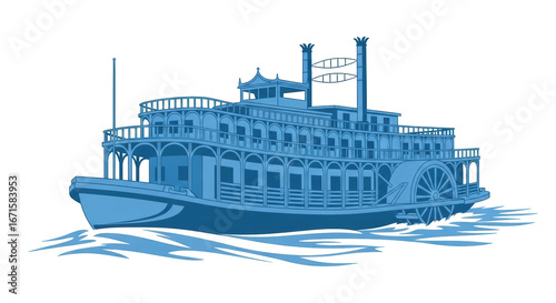 Obraz na płótnie Isolated Blue Paddle Steamer Boat