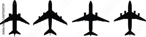 airplane icon silhouette top view vector civil aviation cargo and passenger planes collection