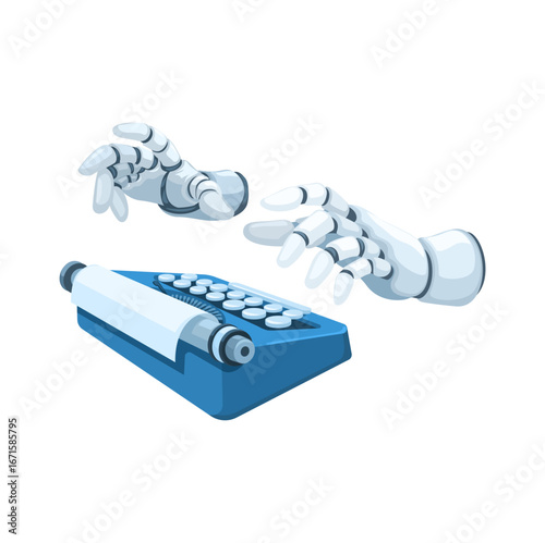 Robotic Hands Typing on a Typewriter Cartoon Illustration Vector