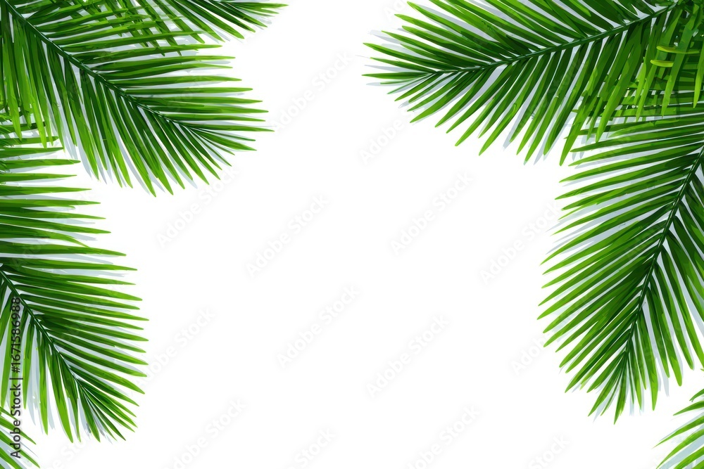 Fototapeta premium Lush palm fronds frame white