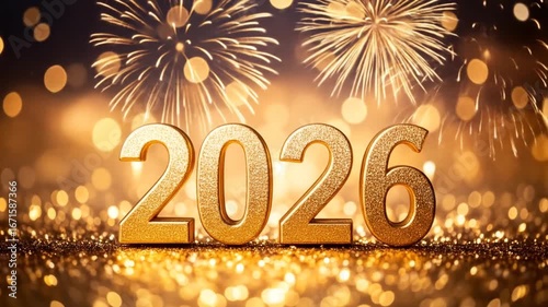 Golden 2026 New Year Fireworks