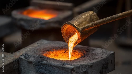 Molten Metal Pouring: The mesmerizing process of pouring liquid metal, its intense, fiery glow, into a mold reveals the industrial craftsmanship and technical mastery