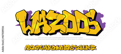 Wazoos, Colorful graffiti editable text style effect. Vector text effect with paint wall concept.	
