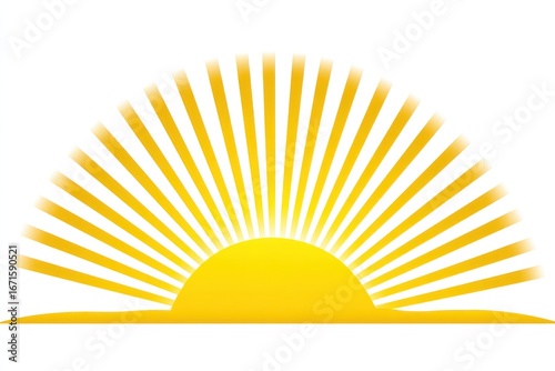Semicircular sunburst a radiant yellow semicircle emitting light rays upward, against a plain white background, suggesting warmth and optimism