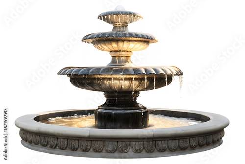 Three Tier Stone Fountain Flowing Water Isolated on a transparent background