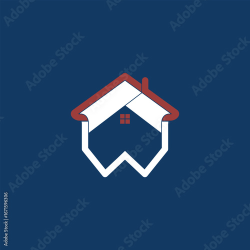 Minimalist house logo design with geometric roof and window elements, symbolizing real estate, property, construction, or home services. Ideal for branding housing businesses, architecture firms, and 