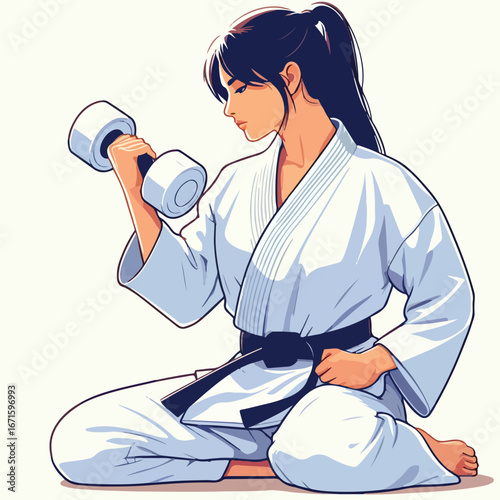 Vector image of a woman wearing a karate costume