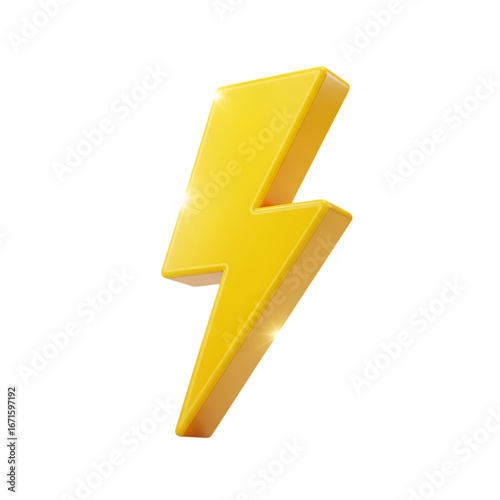 A bright yellow 3d rendered lightning bolt symbol isolated on a stark black background representing energy power and electricity with a dynamic and impactful visual
