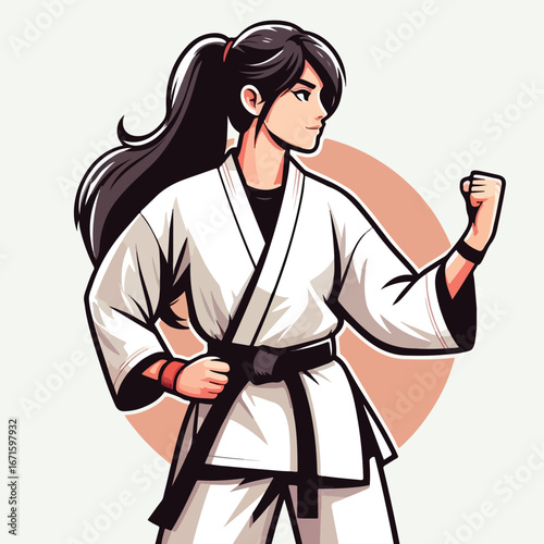Vector image of a woman wearing a karate costume