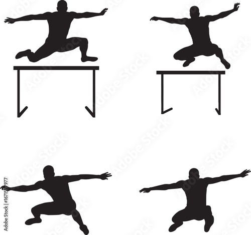 Silhouette sequence of a man jumping over an obstacle showing movement stages